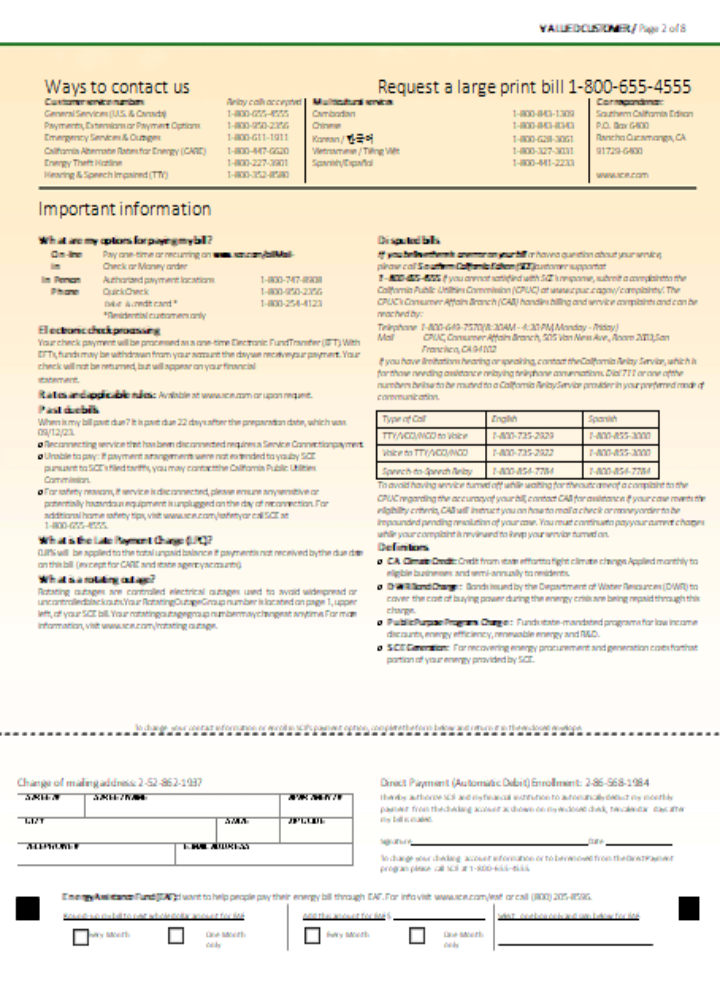 Southern California EDISON utility business bill, page 2, SCR PSD template